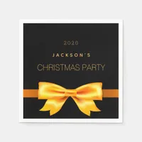 Christmas party black gold elegant bow family name napkins