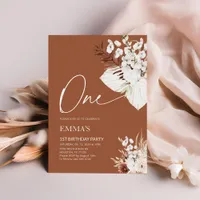 One 1st Birthday Invitation Terracotta Boho Pampas