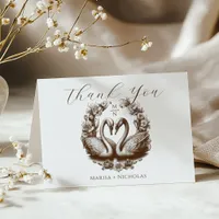 Autumn Swan Lake Wedding Thank You Card 