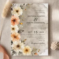 Watercolor Terracotta Beige Floral Fall Wedding Invitation