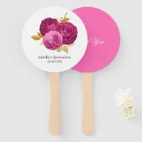 Hot-Pink and Gold Floral Quinceañera Hand Fan