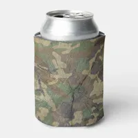 Army Green Woodgrain and Camouflage Print Can Cooler