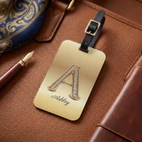 Gold Diamond Monogram Glam Initial Letter A Luggage Tag
