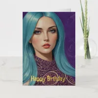 Blue Hair AI foil birthday Foil Greeting Card