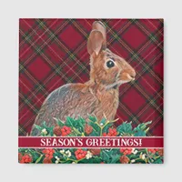 Rabbit with Holly Berries and Plaid Customizable Magnet