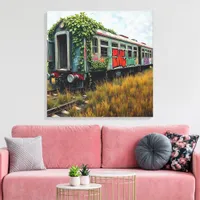 Ivy and Graffiti  Covered Abandoned Train  Canvas Print