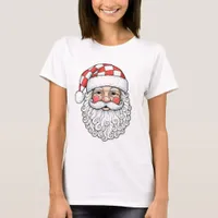 Patchwork Santa Face Doodle Art Pen and Ink Style T-Shirt