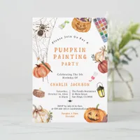 Kids Halloween Pumpkin Painting Birthday Party  Invitation