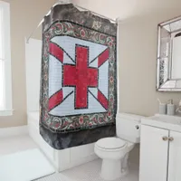 Vibrant Mosaic St. George's Flag Stained Glass Shower Curtain