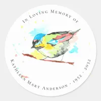 Watercolor Bird In Loving Memory Funeral Classic Round Sticker