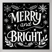 Merry and Bright Christmas Chalkboard Poster