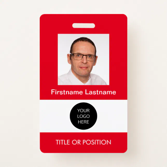 Photo ID Red Name Badge