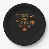 Eat Drink And Be Scary Halloween Classic Retro Sty Paper Plates