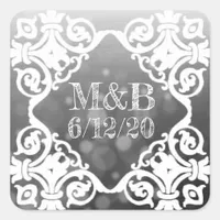 Personalized Black Wedding Date & Initials Sticker