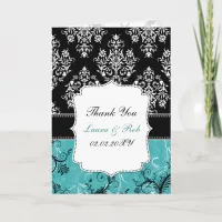 aqua damask wedding Thank You