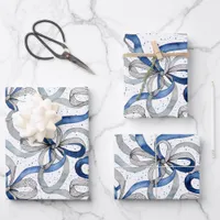 Blue and Silver Abstract Ribbons Wrapping Paper Sheets