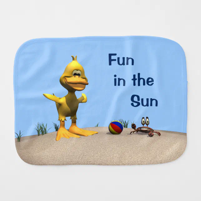 Cute Cartoon Duck and Crab on Beach Baby Burp Cloth