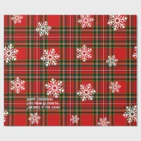 Red Tartan White Snowflake Personalized Christmas Wrapping Paper
