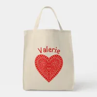 Fancy Red Dots Heart Personalized Grocery Tote Bag