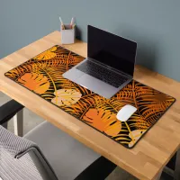 Stylish Tropical Leaf Orange Black Botanical  Desk Mat