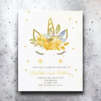 BUDGET Cute Watercolour Unicorn Yellow Invitation