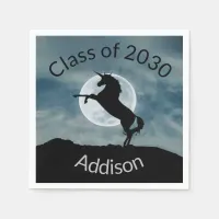 Unicorn Silhouette Moon Class of 2030 Graduation Napkins