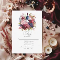 Burgundy, Navy & Blush Floral Wine-Themed Wedding RSVP Card