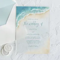 Watercolor Ocean Beach Coastal Wedding Acrylic Invitations