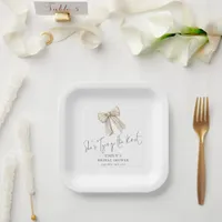 Modern Cream Bow Tying The Knot Bridal Shower Paper Plates