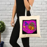 Halloween Party Jack O'Lantern and Bugle Purple Tote Bag