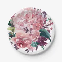 Elegant Pink Watercolor Floral | Hydrangeas Paper Plates