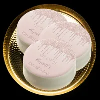 Sweet 16 rose gold glitter drips name party chocolate covered oreo