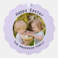 Happy Easter Custom Photo Pretty Lilac Ornament Card