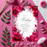 Romantic Viva Magenta Floral Wedding Invitation