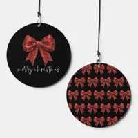 Red Glitter Coquette Bow Merry Christmas Black Wind Chime