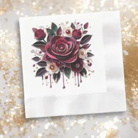 Pretty Burgundy Roses Floral Wedding Napkins