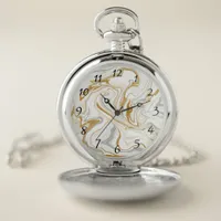 White, Gold and Gray Marble Like Swirls Fluid Art  Pocket Watch