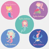 Girl's Cute Mermaid Custom School Name Kids' Labels