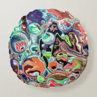 Colorful Burst of Fluid Art   Round Pillow