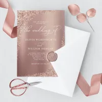 Elegant Rose Gold Glitter Script Wedding Invitation