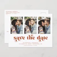 Modern Typography 3 Photo Save the Date Announcement Postcard