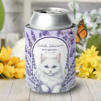 Elegant Lavender and Cat Birthday Can Cooler