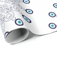 Mediterranean Blue Aqua Evil Eye Mandala Pattern Wrapping Paper