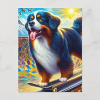 Adorable Bernese Mountain Dog Skateboarding Postcard