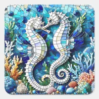 Mosaic Seahorses Romantic Beachy   Square Sticker