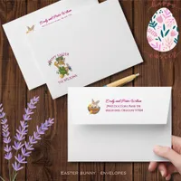 Whimsical Colorful Easter Bunny & Chickens Envelope