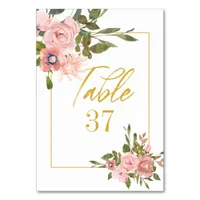 Floral Blush Pink and Gold Wedding Table Number