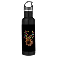 Tis The Season Mounted Reindeer With Christmas Lig Stainless Steel Water Bottle