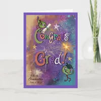 Whimsical Cosmic Congrats Grad Purple Graduation Card