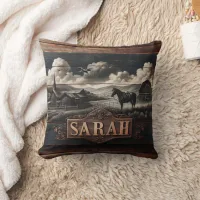 Rustic Horse Portrait Near Farmhouse at Dusk Throw Pillow